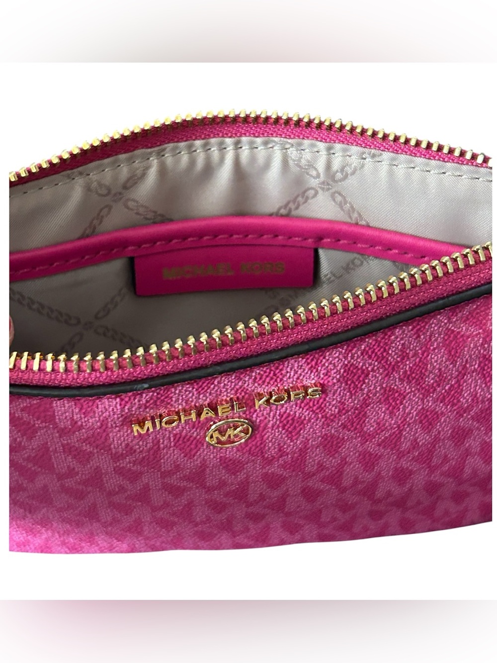 Michael Kors Hot Pink Signature Wristlet Zip Pouch with Gold Hardware New - Picture 4 of 6
